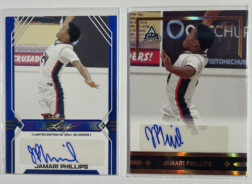 2021 22 Leaf Memories Jamari Phillips Bronze + Leaf Draft Blue Rookie Auto 30 (1).1