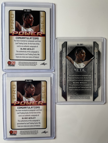 2021 22 Leaf Pro Set Blake Wesley Rookie Auto Set (x3) Aqua 99 + Metal Prizm SP (2).1
