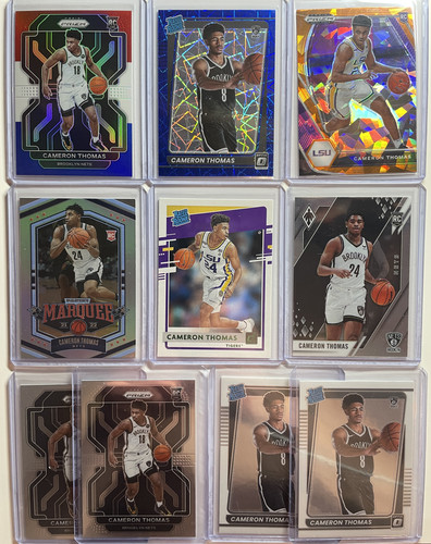2021 22 Panini Prizm Cameron Thomas RWB + Optic Blue Shock SP Rookie Set (x10) (1).1