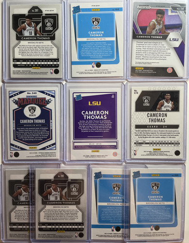 2021 22 Panini Prizm Cameron Thomas RWB + Optic Blue Shock SP Rookie Set (x10) (2).1