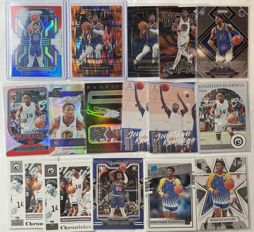2021 22 Panini Prizm Johnathan Kuminga RWB + Select Orange + Rookie SP Set (x16) (1).1