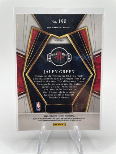 2021 22 Panini Select Jalen Green Premier Green White Purple Prizm Rookie + Base (2).1