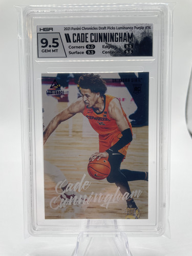 2021 22 Panini Chronicles Cade Cunningham Luminance Purple Rookie 49 HGA 9 (1).1
