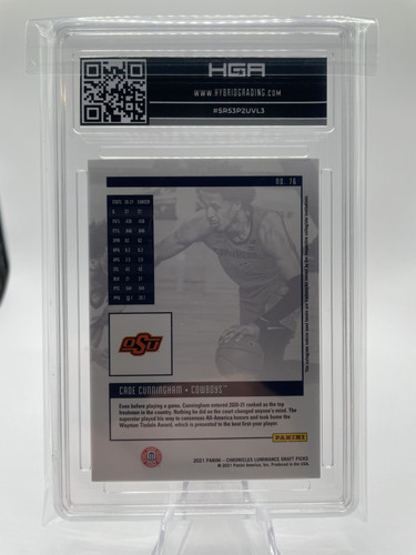 2021 22 Panini Chronicles Cade Cunningham Luminance Purple Rookie 49 HGA 9 (2).1