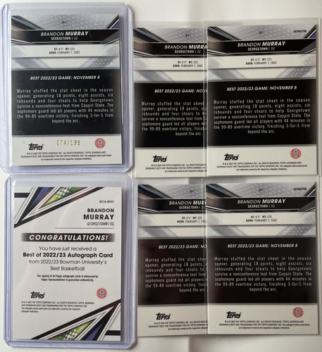 2022 23 Bowman University Best Brandon Murray Auto + Aqua Refractor 199 Set (6) (2).1