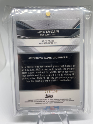2022 23 Bowman University Best Jared McCain Blue Refractor Rookie 150 (4).1