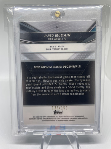 2022 23 Bowman University Best Jared McCain Blue Refractor Rookie 150 (2).1
