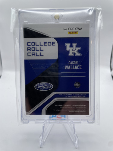 2022 23 Panini Chronicles Cason Wallace College Roll Call Pink Rookie Auto SP (2).1