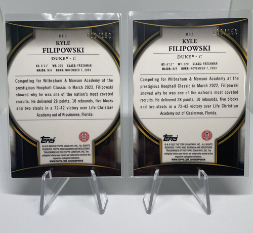2022 23 Bowman University Chrome Kyle Filipowski Invicta Refractor 150 Set (x2) (2).1