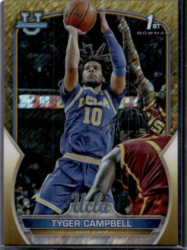 2022 23 Bowman University Chrome Tyger Cambell Gold Shimmer Refractor 50 (1).1