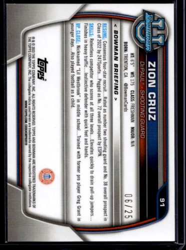 2022 23 Bowman University Chrome Zion Cruz Orange Refractor 25 (2).1