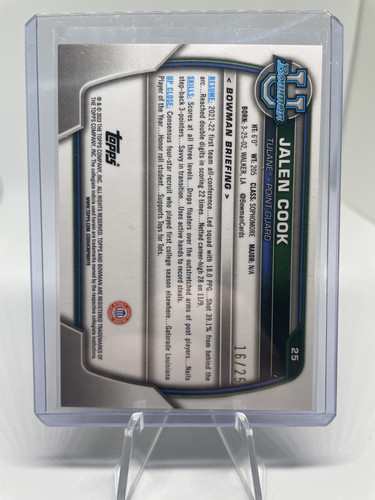2022 23 Bowman University Chrome Jalen Cook Orange 25 + Fuchsia 125 + Pink SP (3).1