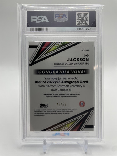 2022 23 Bowman University Best GG Jackson Green Refractor Rookie Auto 99 PSA 9 (2).1