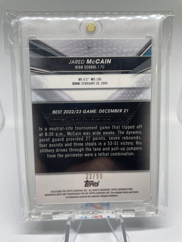 2022 23 Bowman University Best Jared McCain Green Refractor Rookie 99 (2).1
