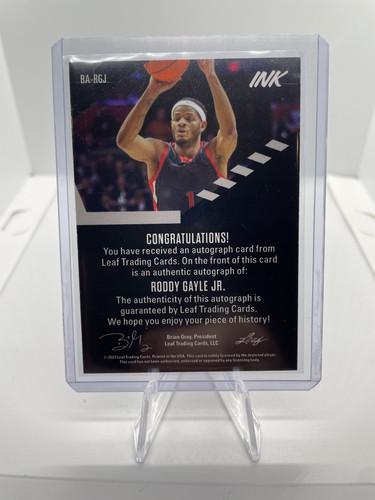 2022 23 Leaf ink Roddy Gayle Jr. Yellow Border Rookie Auto (2).1