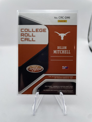 2022 23 Panini Chronicles Draft Dillon Mitchell College Roll Call Pink SP Auto (2).1