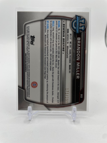 2022 23 Bowman University Chrome Brandon Miller Aqua Refractor Rookie 299 (2).1