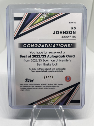 2022 23 Bowman University Best KD Johnson Gold Lava Refractor Auto 75 (2).1