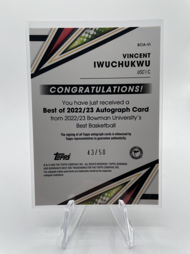 2022 23 Bowman University Chrome Vincent Iwuchukwu Gold Refractor Auto 50 (2).1