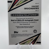 2022 23 Bowman University Chrome Vincent Iwuchukwu Gold Refractor Auto 50 (2)