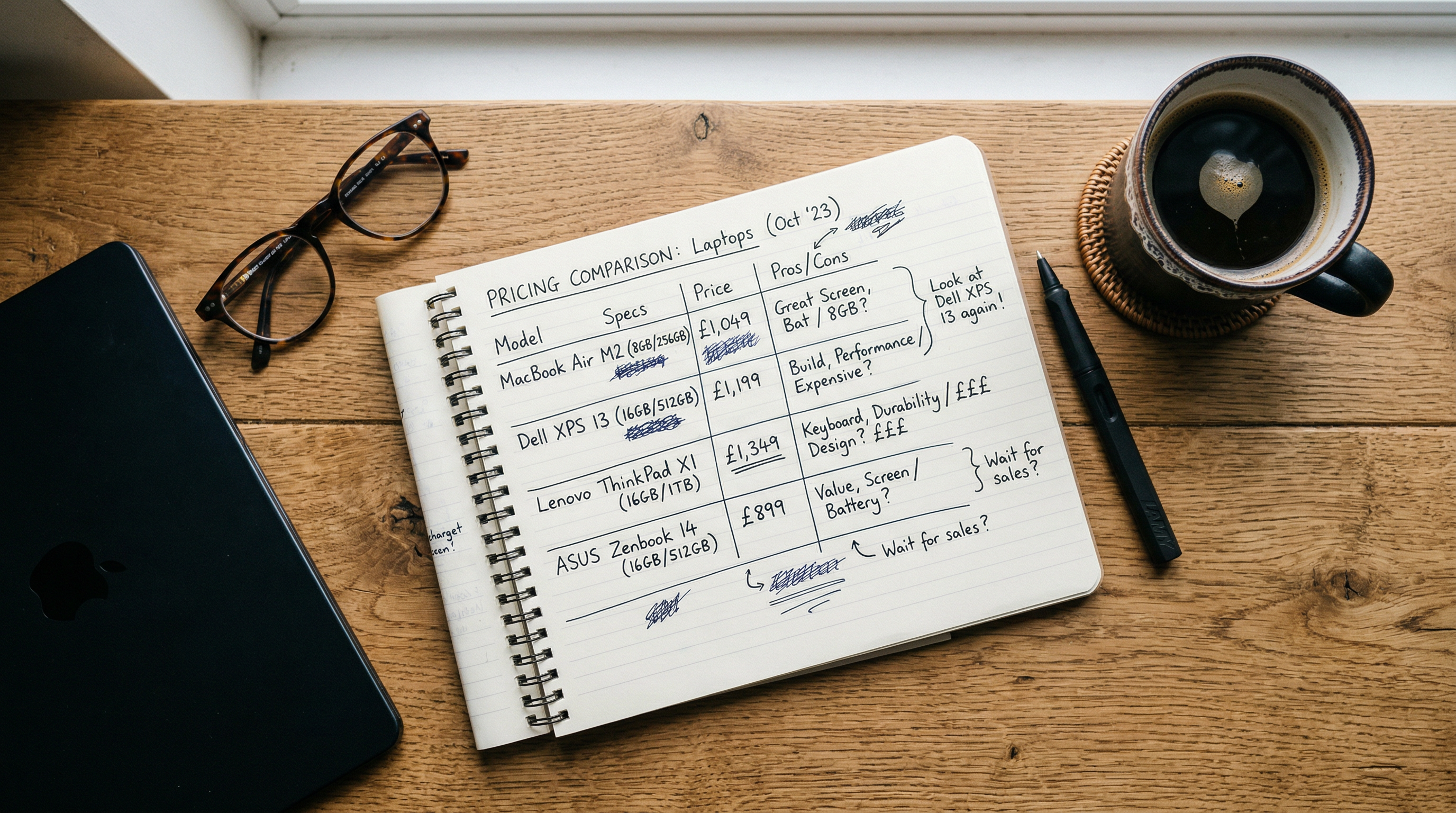 Overhead view of notebook with pricing comparison notes for nonprofit software