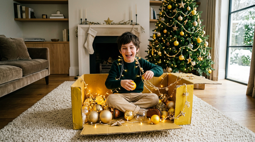 a wide shot of a young joyful caucasian 6 years old boy that looks like a young Logan Lerman, wearin.png