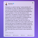 twitter post barak ravid says that netanyahu gets daily reports by trump