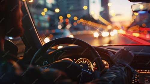 person driving car through city night with vibrant street lights illuminating scene blurred traffic .jpg