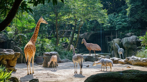 variety exotic zoo animals their naturalistic enclosures with lush greenery rocky terrain 997534 562.jpg