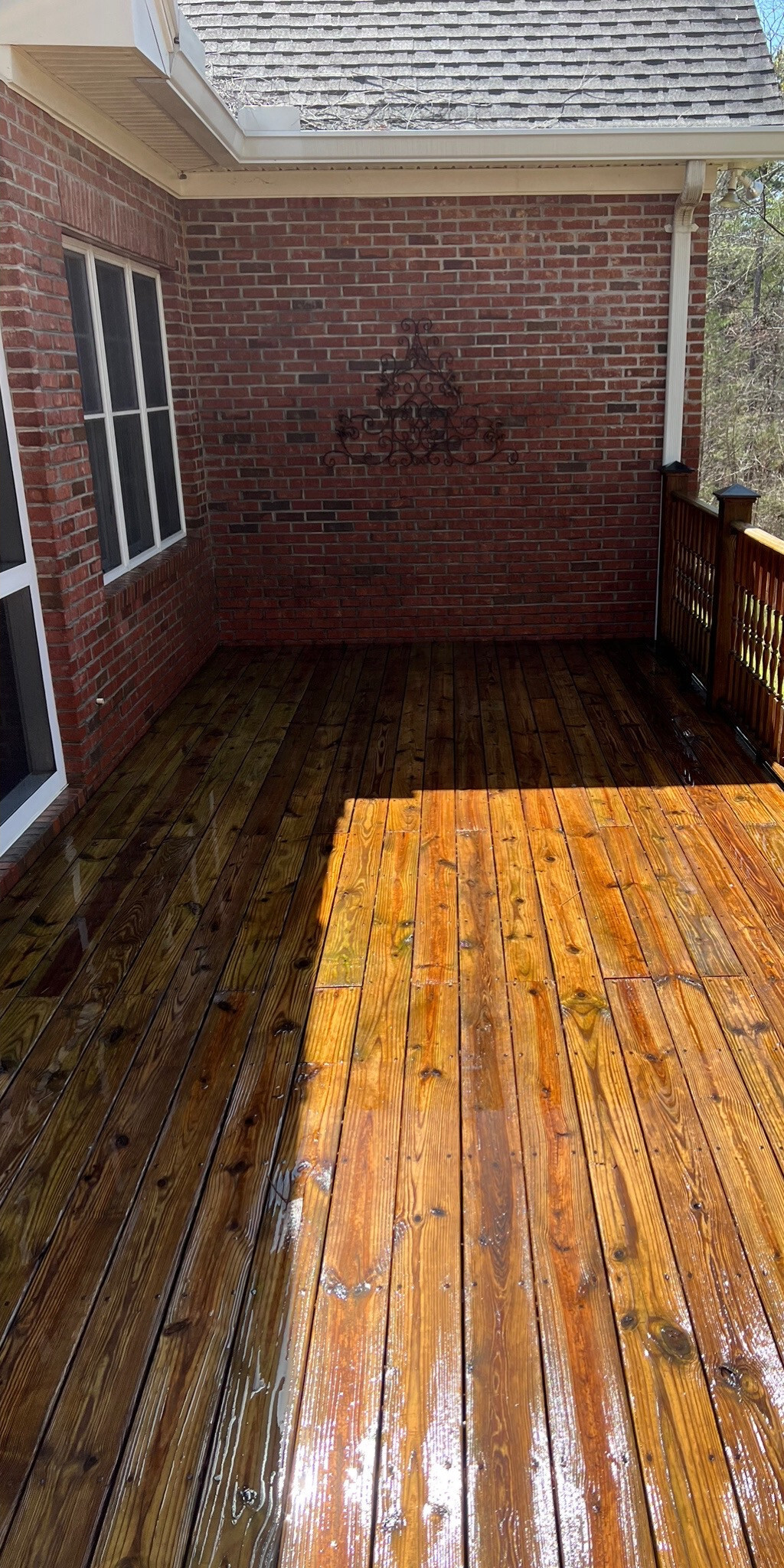 Deck after pressure washing in Clarkesville GA — clean bright wood restored by Southern Exterior Cleaning