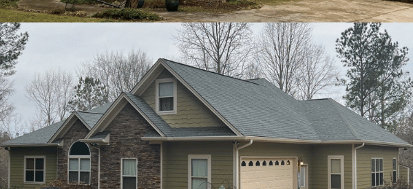 Roof after soft wash cleaning in Dahlonega GA — dark streaks removed by Southern Exterior Cleaning