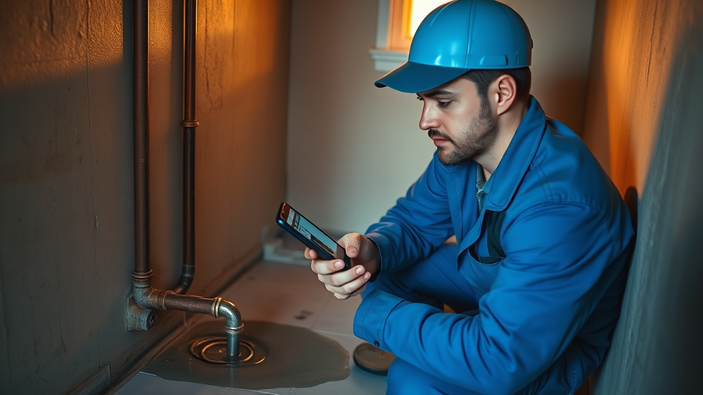 A Quebec plumber arriving at an emergency residential call he won through a multimodal voice widget interaction