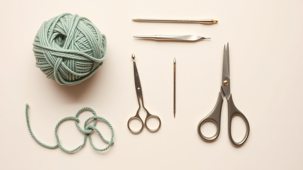A curated selection of materials for a Crochet Whale Pattern including organic cotton yarn and a silver crochet hook.