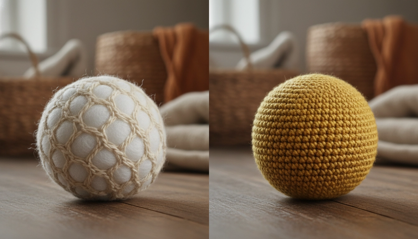 Two crochet swatches showing the difference between loose tension and perfect, tight tension.