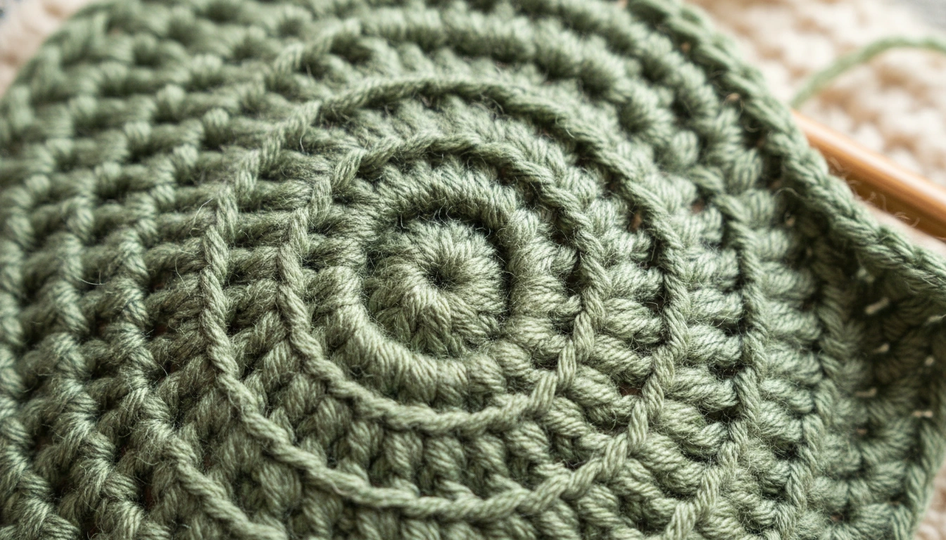 A macro view of continuous spiral stitches in a Crochet Whale Pattern showing the seamless texture.