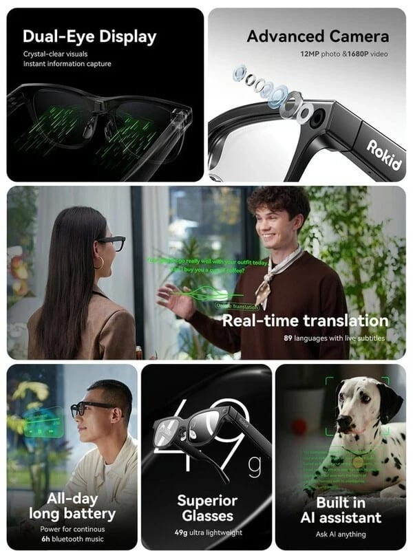 Giao diện màn hình HUD của Rokid RV101 hiển thị các thông tin điều hướng hoặc thông báo.