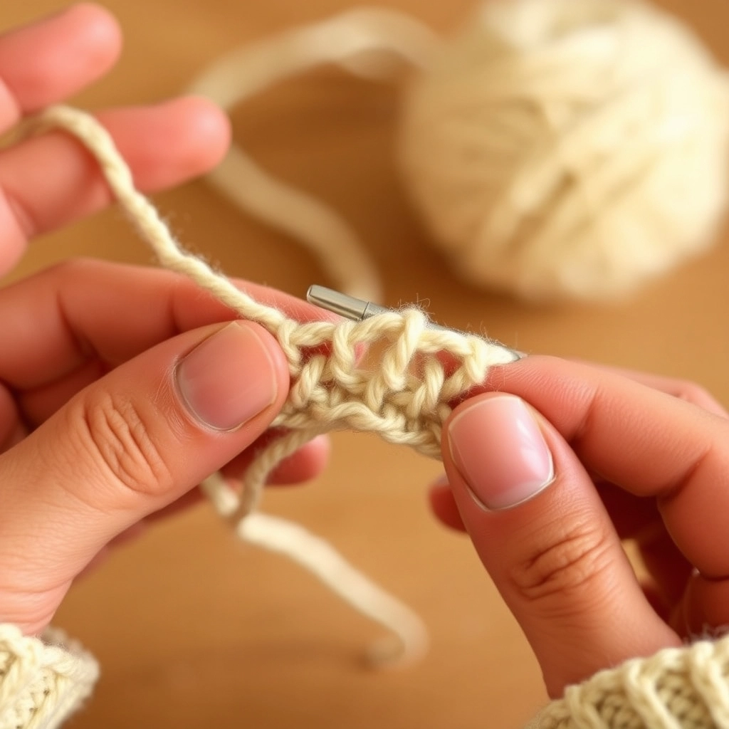 A step-by-step visual of a crochet magic ring being pulled tight to start an amigurumi project.