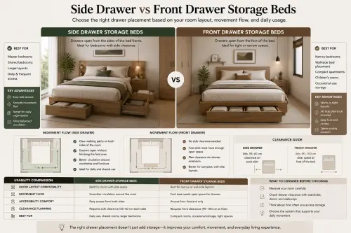 side drawer vs front drawer storage beds
