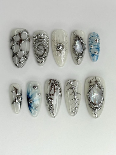 chrome nails silver chrome nails metal design nails sculpted gel nails abstract nail art metallic na.jpg