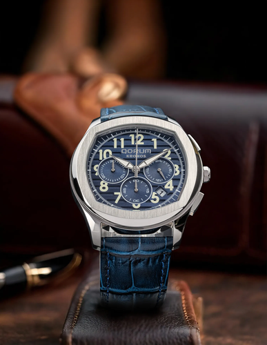 Men's Blue Chronograph Watch | Qorum Kronos | Leather Strap | Luxury Timepiece.png