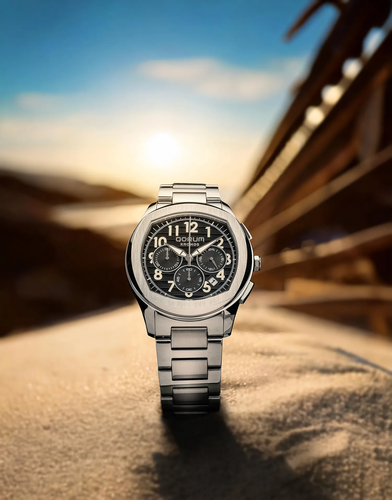 Men's Black Chronograph Watch | Qorum Kronos | Steel Strap | Premium Timepiece.png