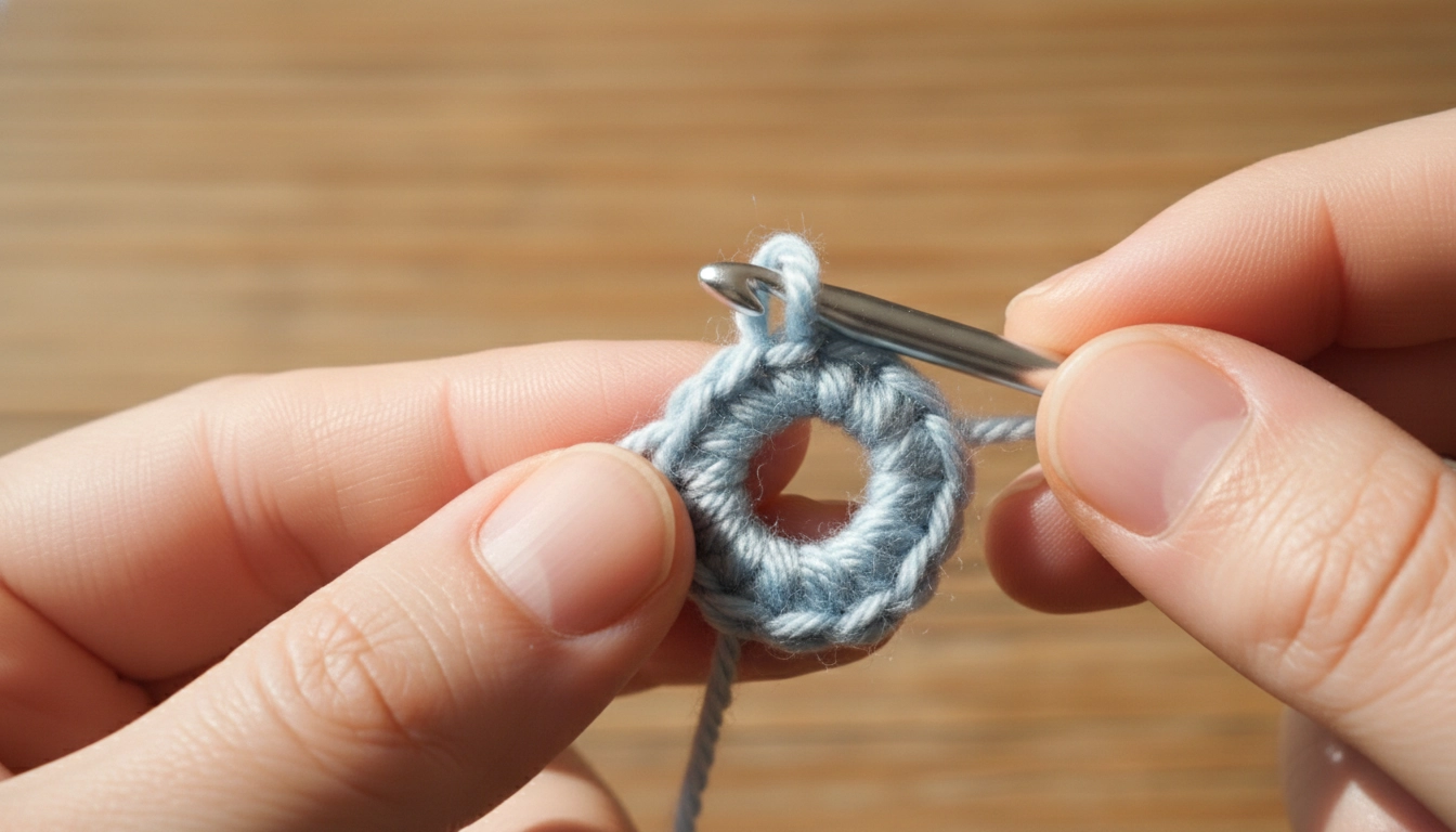 A demonstration of the magic ring foundation used to start a Crochet Cat Pattern.