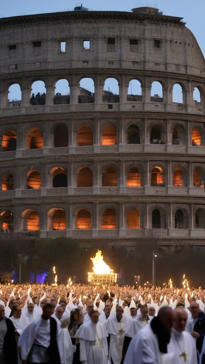 Pope leads torch-lit Colosseum procession before Easter
