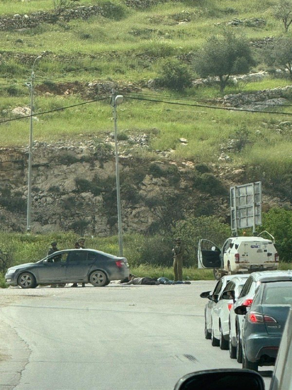 جنود الاحتلال يُنكّلون بعدد من الشبان قرب مدخل بلدة بني نعيم، شرق الخليل....