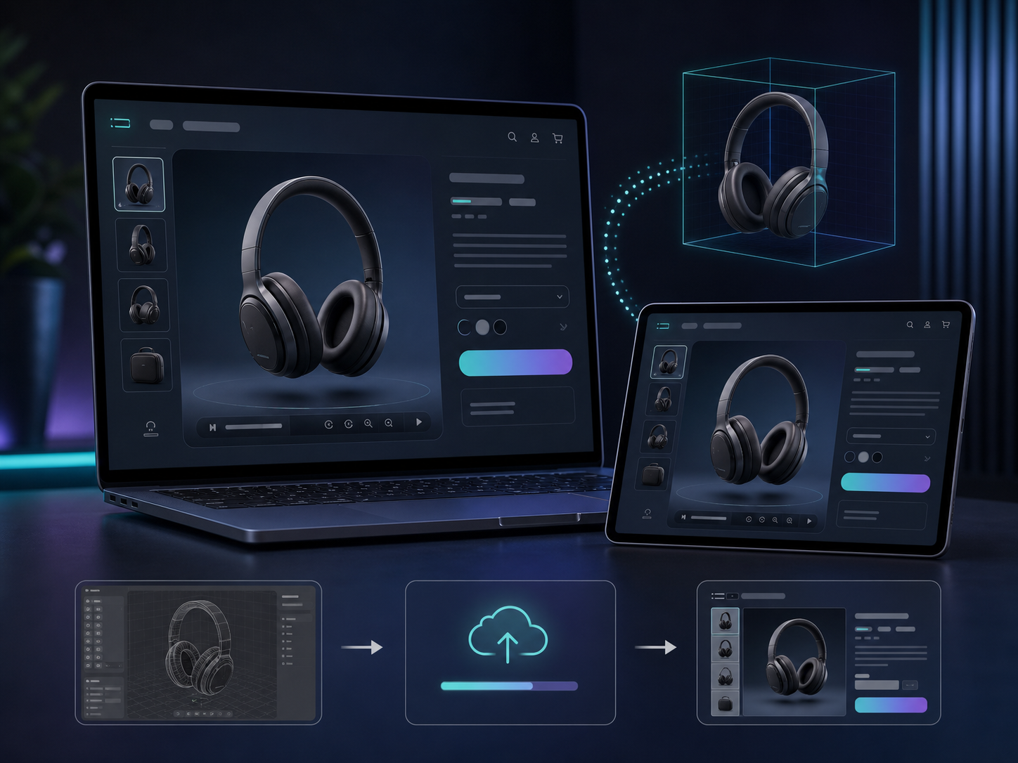3D model published into a product page viewer on desktop and tablet