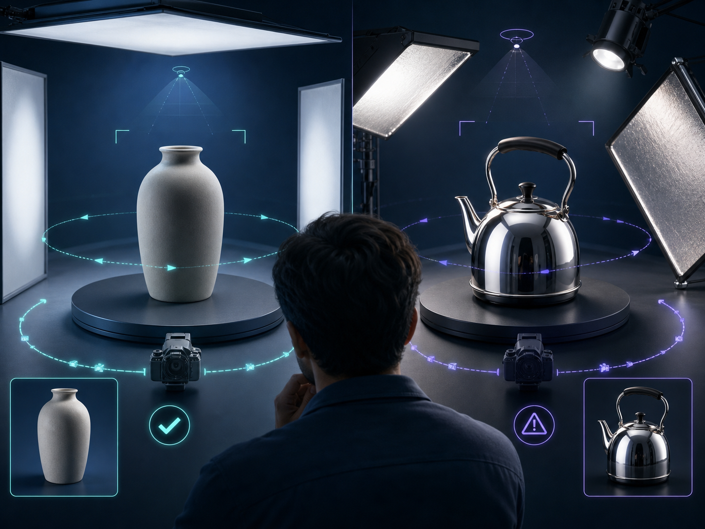 Lighting comparison for matte and reflective products during 3D capture