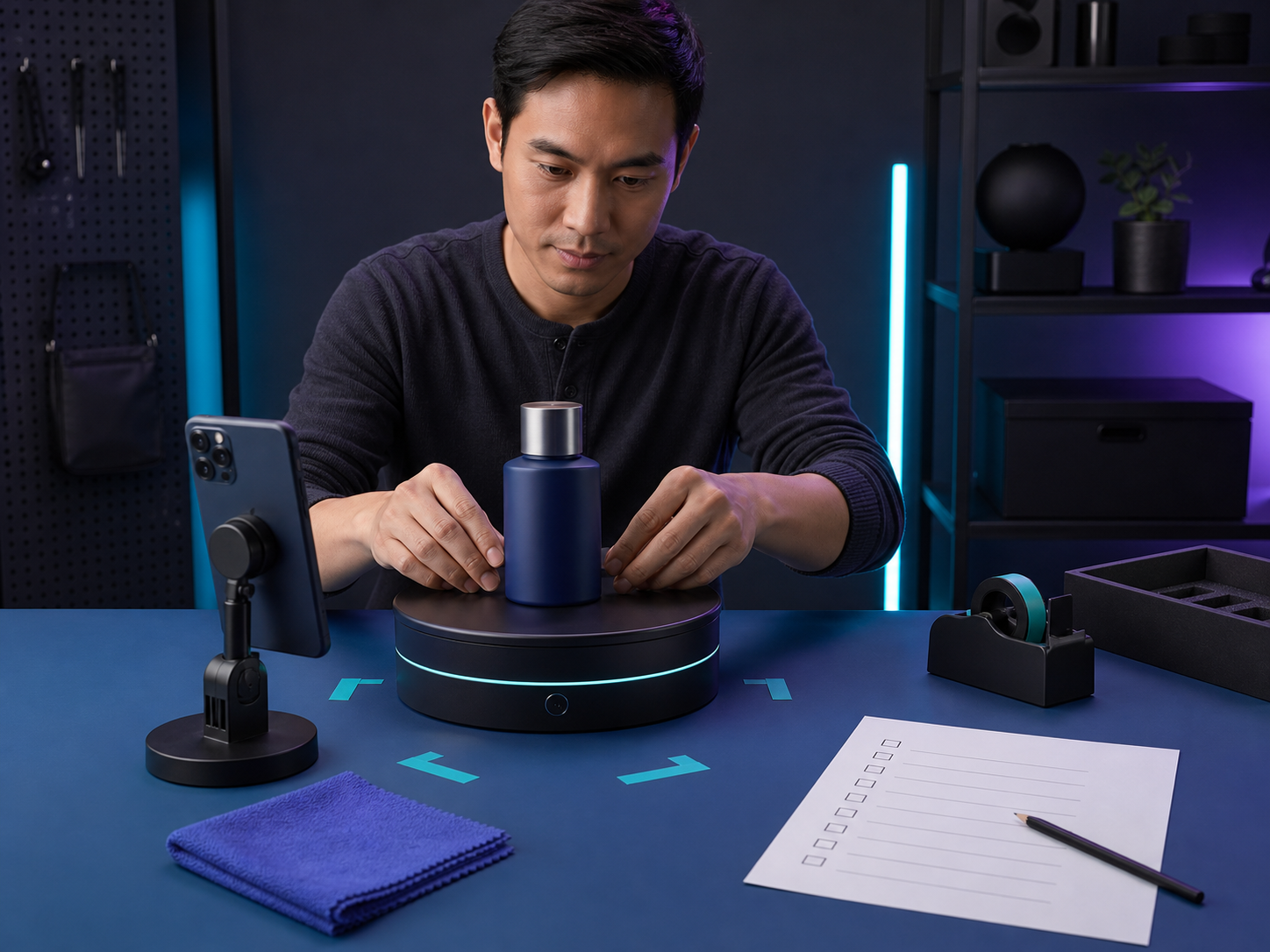 Merchant preparing a product for a clean 3D capture session