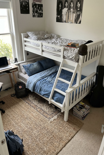 White double and single bunk bed for siblings and sleepovers.png