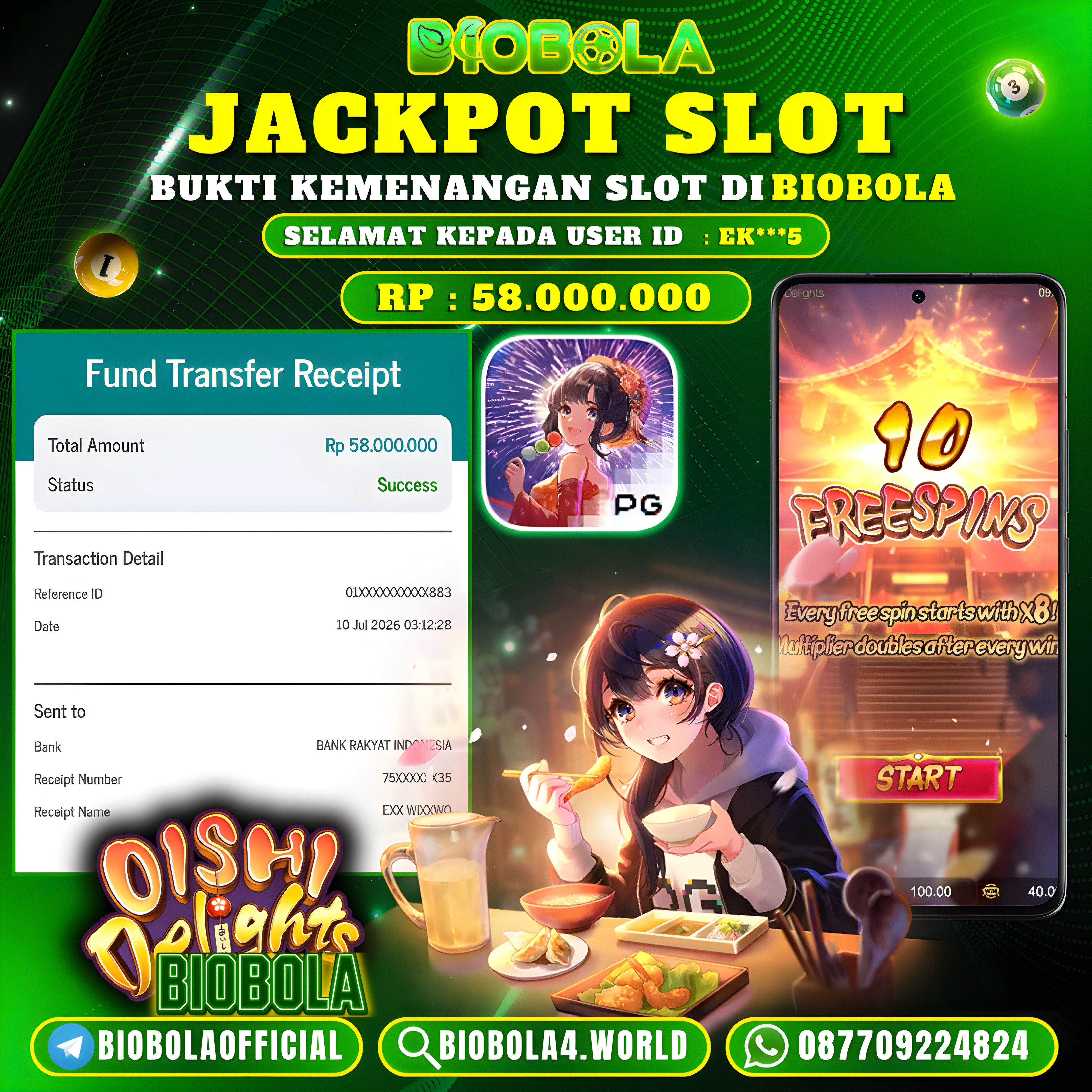 JP " Oishi Delights " PG SOFT)  58.000.000 JT BIOBOLA DI BAYAR LUNAS !!