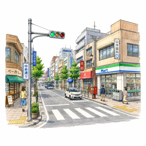 1. 町の中（まちのなか）— di kota.png